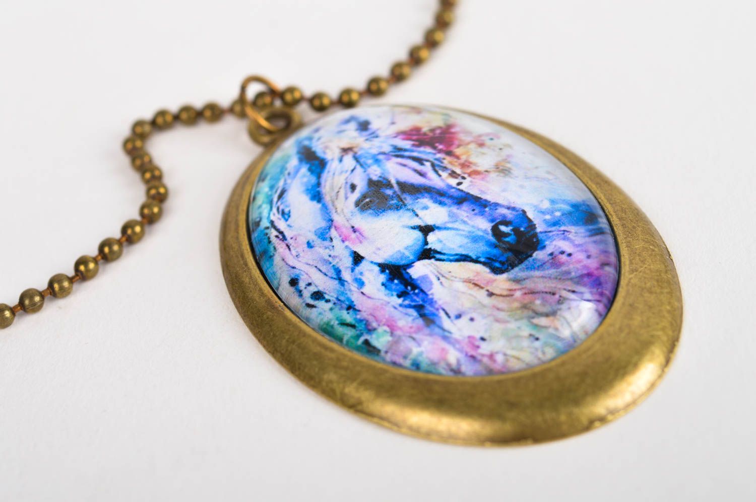 Handmade vintage pendant metal jewelry with print delicate pendant for women photo 4