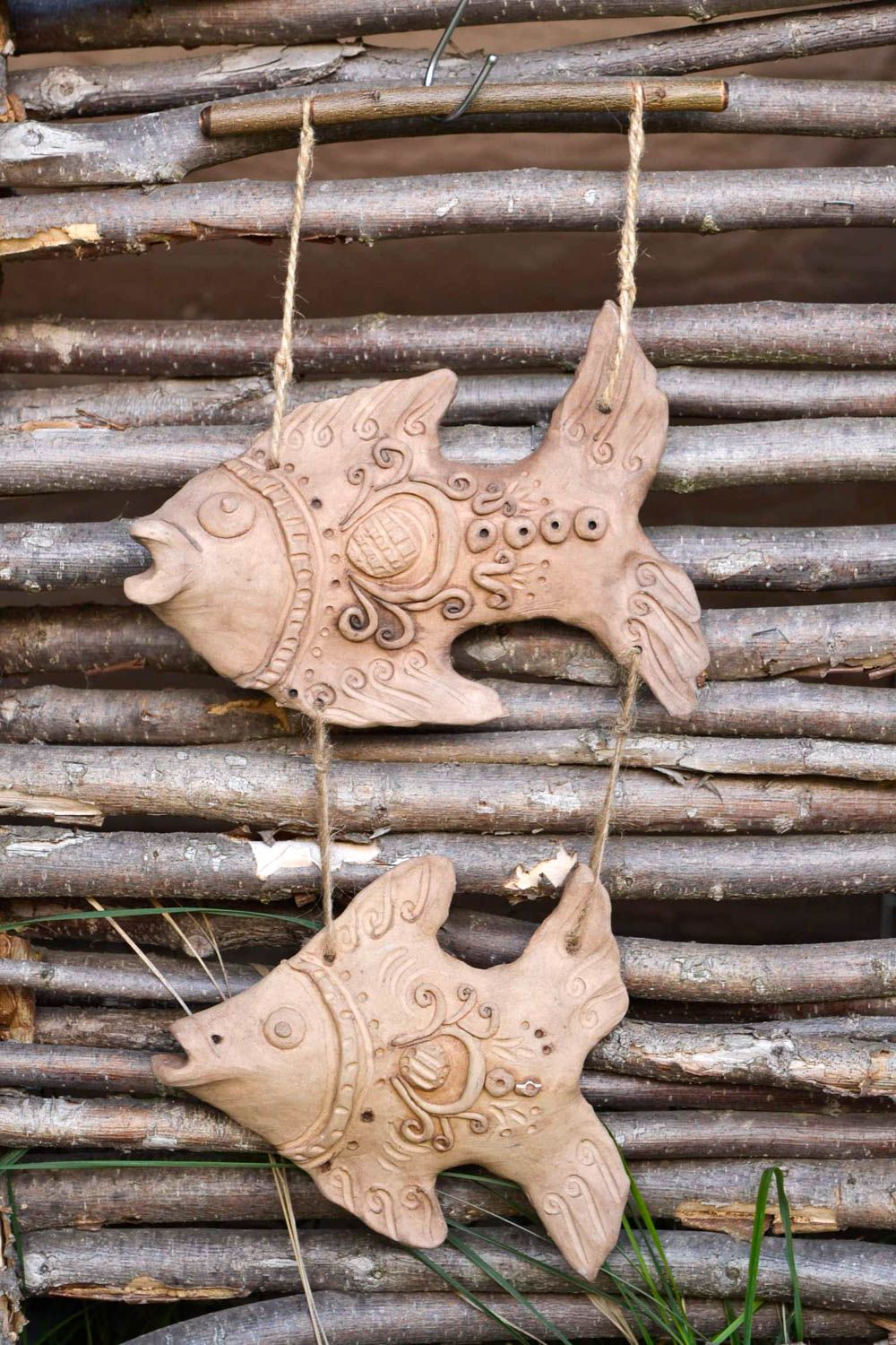 Панно на стену подарок ручной работы панно декоративное из глины Рыбки фото 1