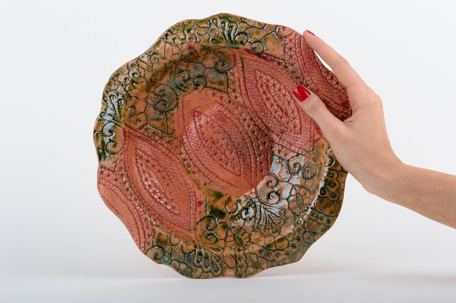 Тарелка керамическая необычная тарелка хэнд мейд глиняная посуда авторская фото 2