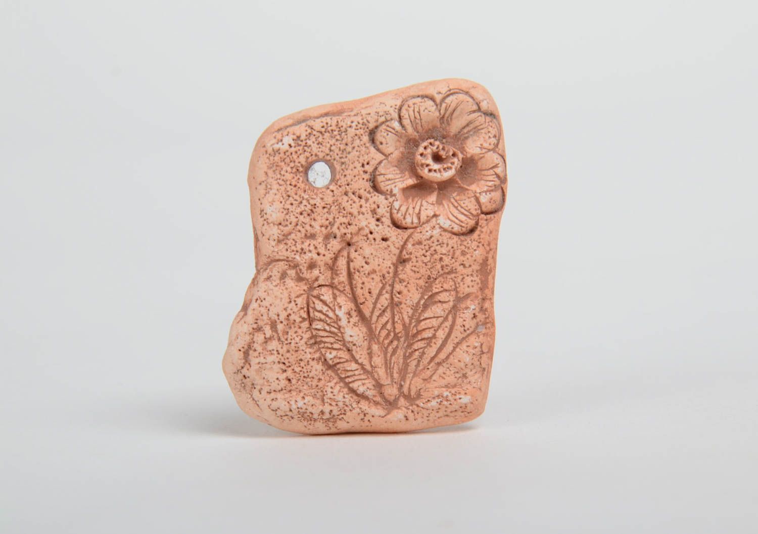 Handmade rectangular clay pendant blank with flower  photo 2