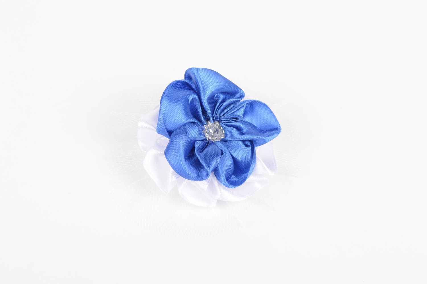 Детская резинка handmade аксессуар для волос резинка из лент синий цветок фото 2
