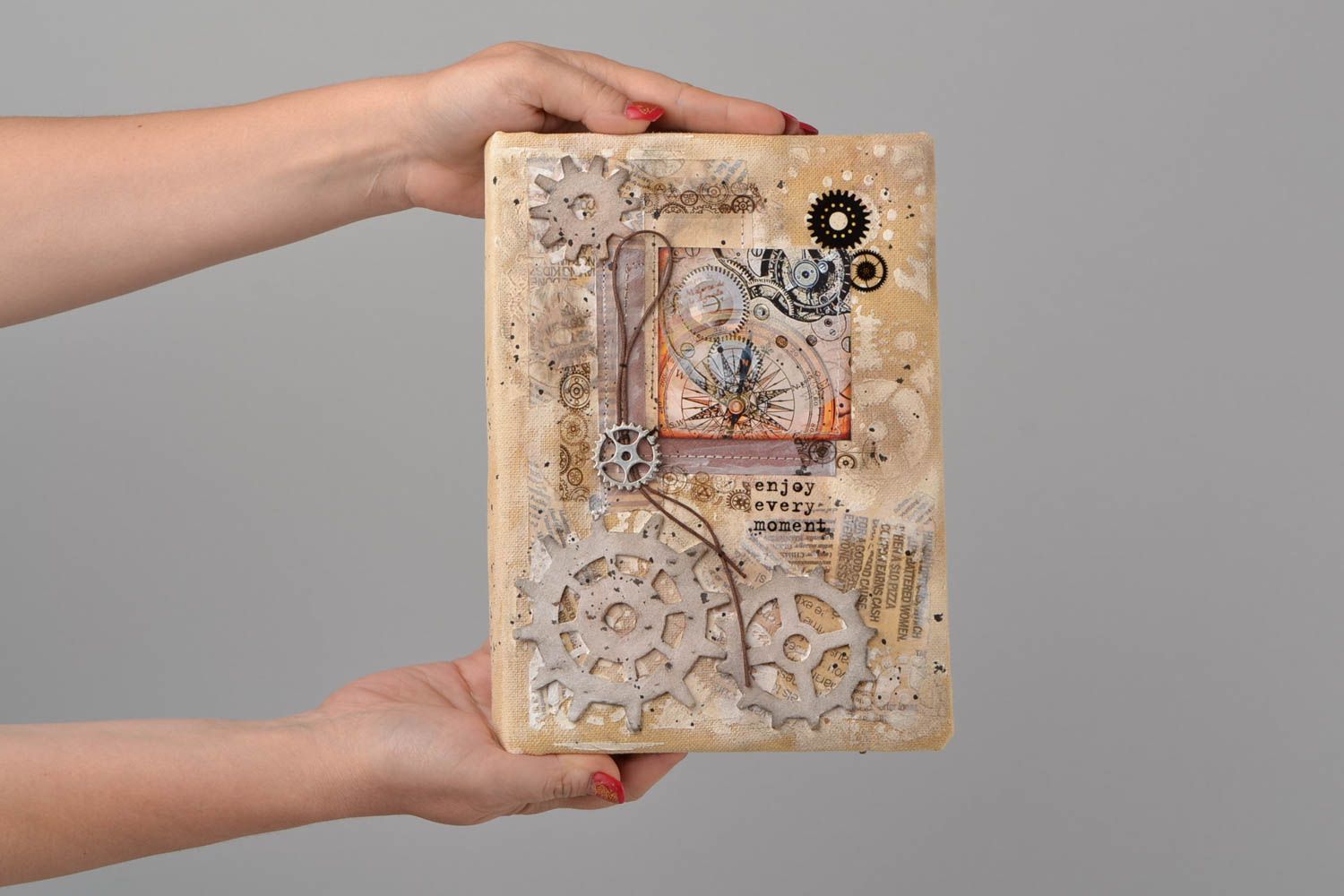 Cuaderno de notas artesanal con tapa de tela steampunk y scrapbook 120 páginas foto 2