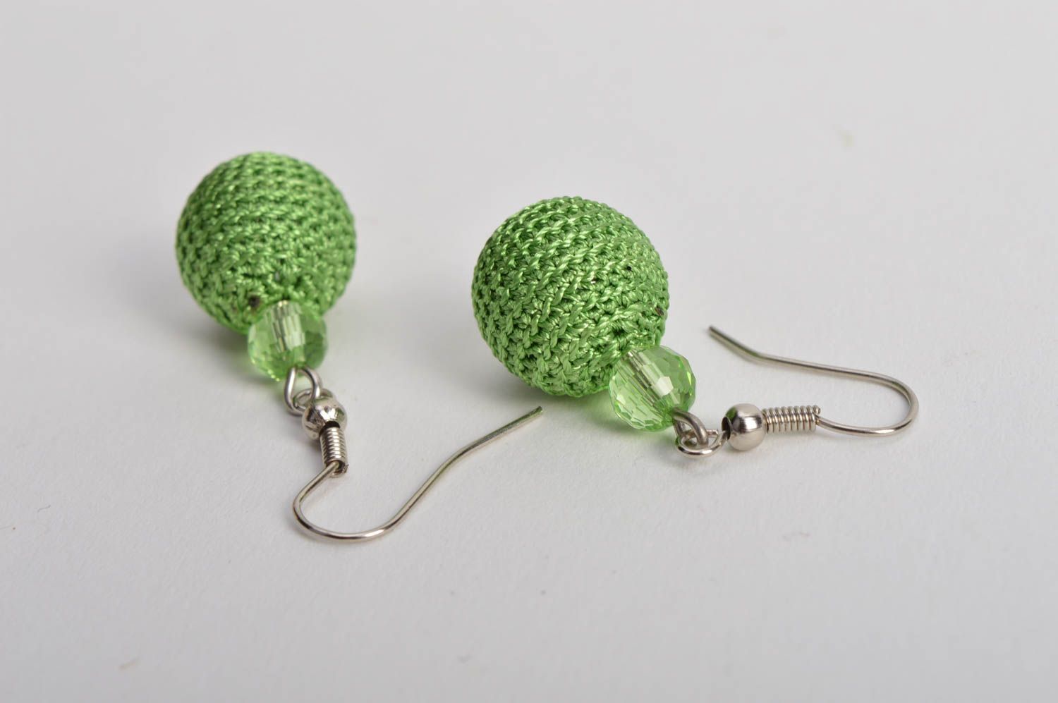 Set of handmade colorful crocheted ball shaped dangle earrings 4 pairs photo 4