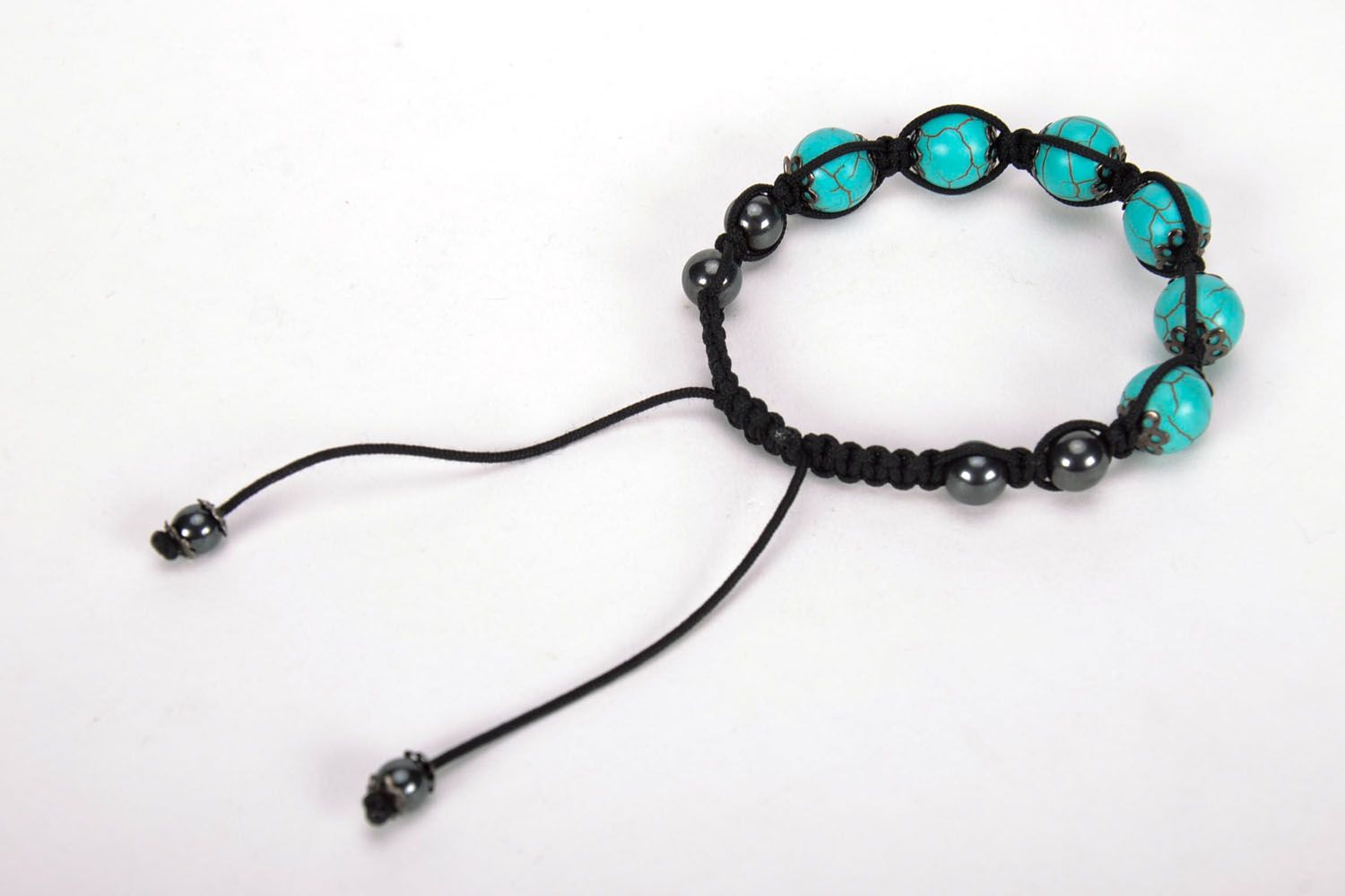 Woven bracelet with turquoise and bloodstone photo 2