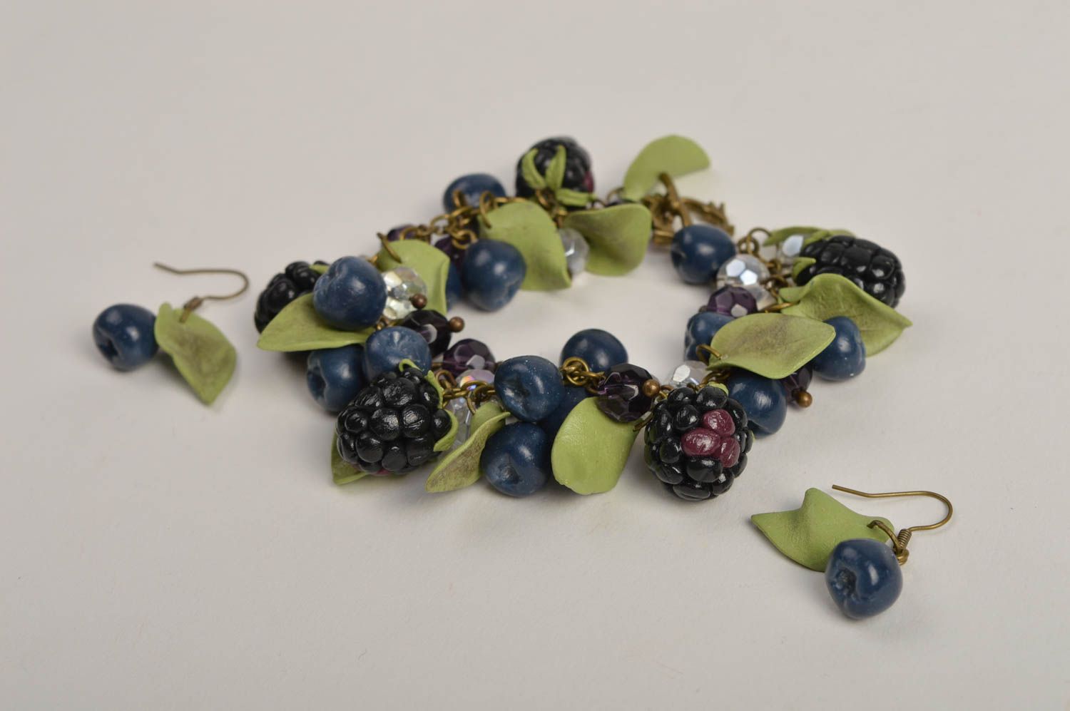 Wrist bracelet fashion earrings polymer clay jewelry forest berry women jewelry photo 3