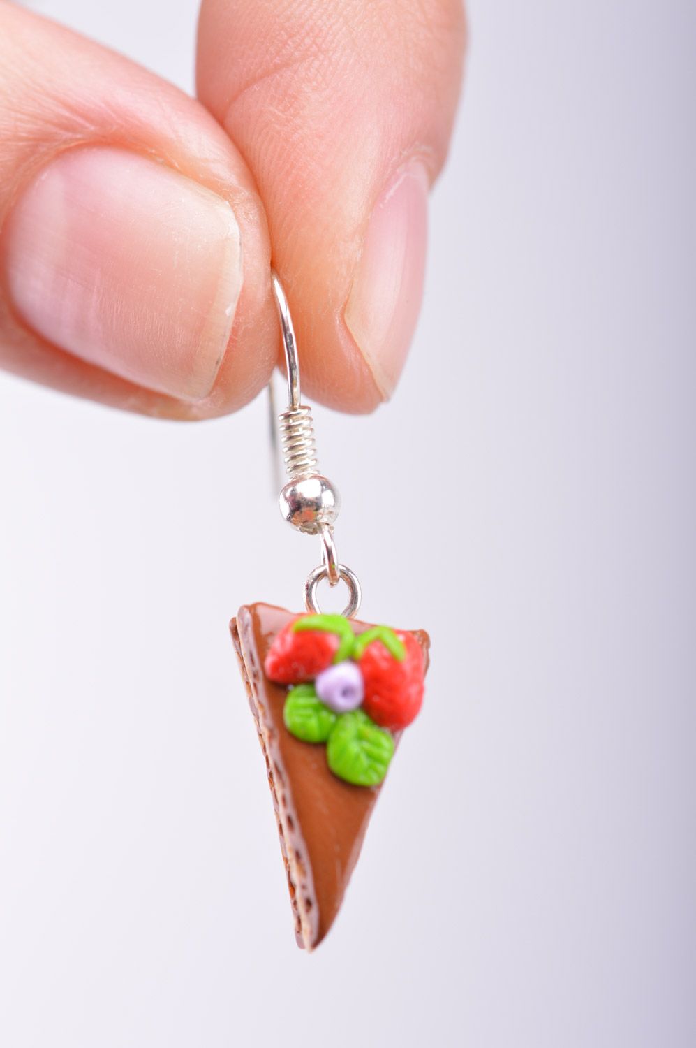 Bright women's handmade polymer clay earrings in the shape of cakes with berries photo 1