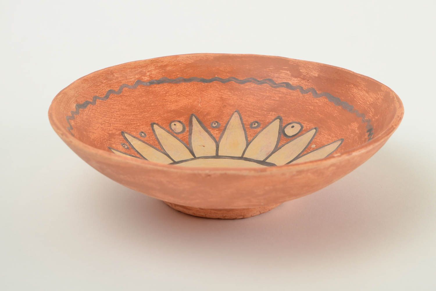 Керамическая тарелка ручной работы глиняная посуда расписная тарелка Солнце фото 4
