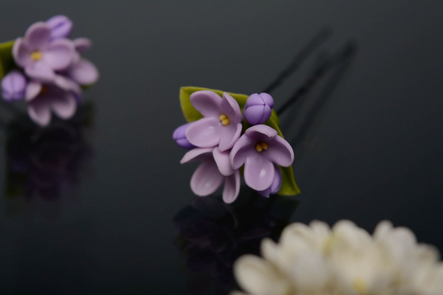 Cold porcelain hair pin Lilac photo 3
