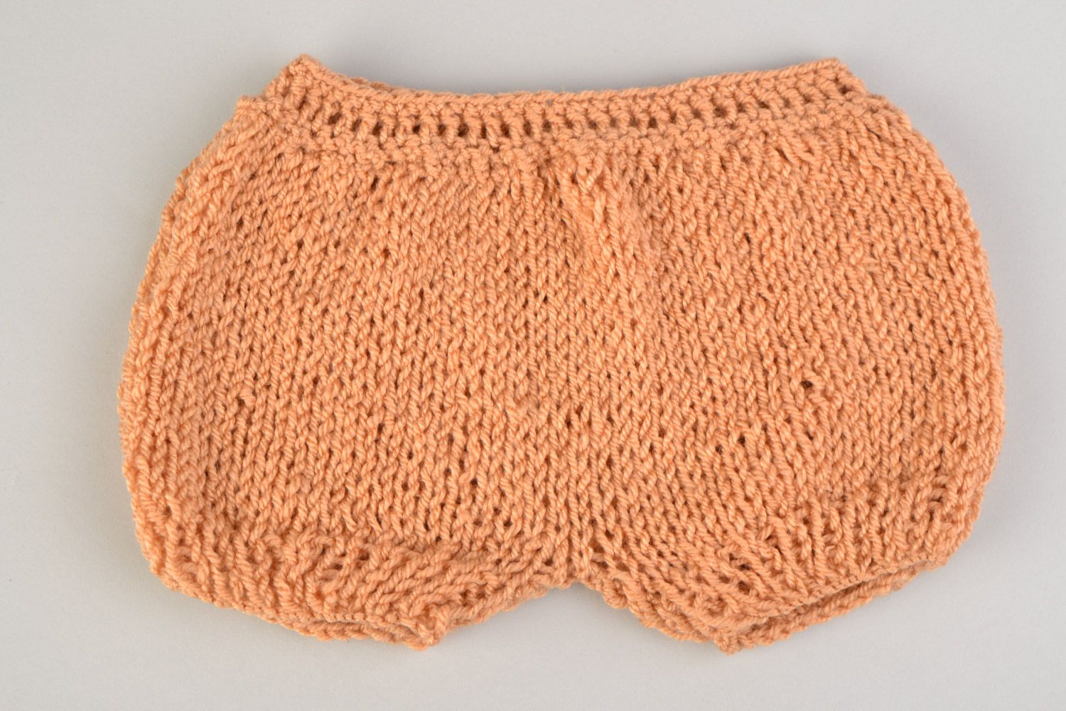 Handmade baby shorts crocheted of light brown hypoallergenic acrylic threads photo 2