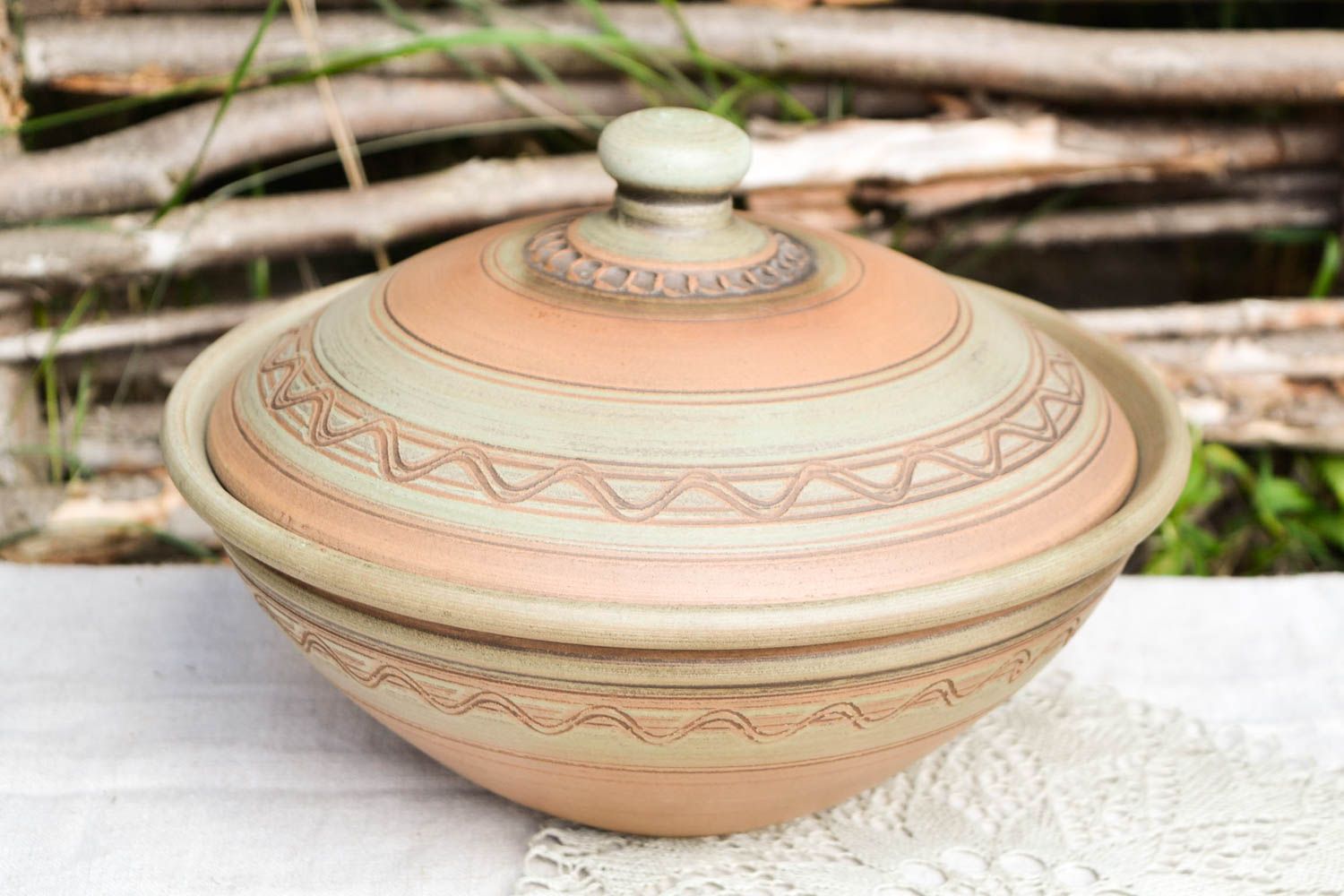 Unusual handmade ceramic bowl with lid 3000 ml ceramic kitchenware home goods photo 1
