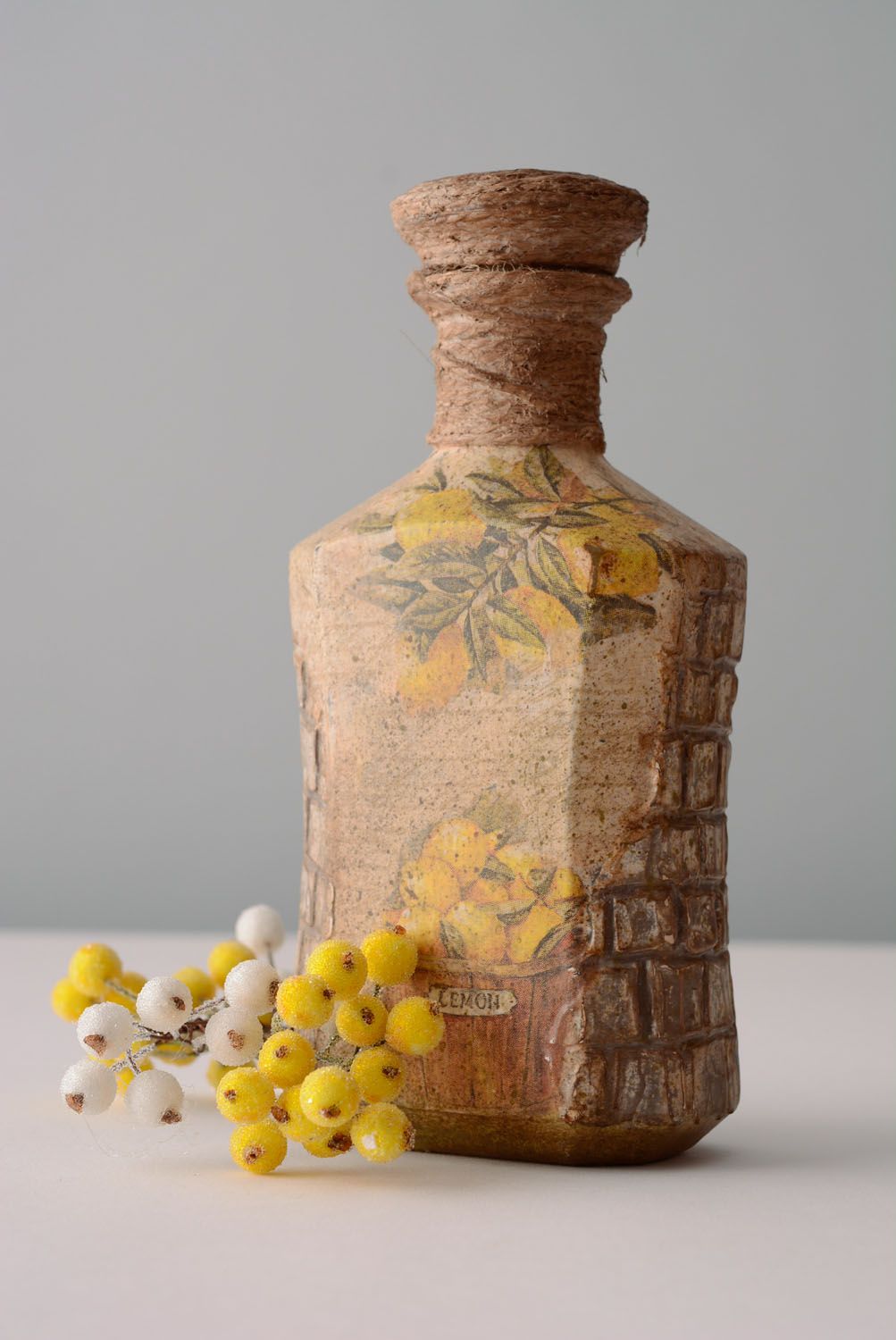 Decorative decoupage bottle Lemons photo 1