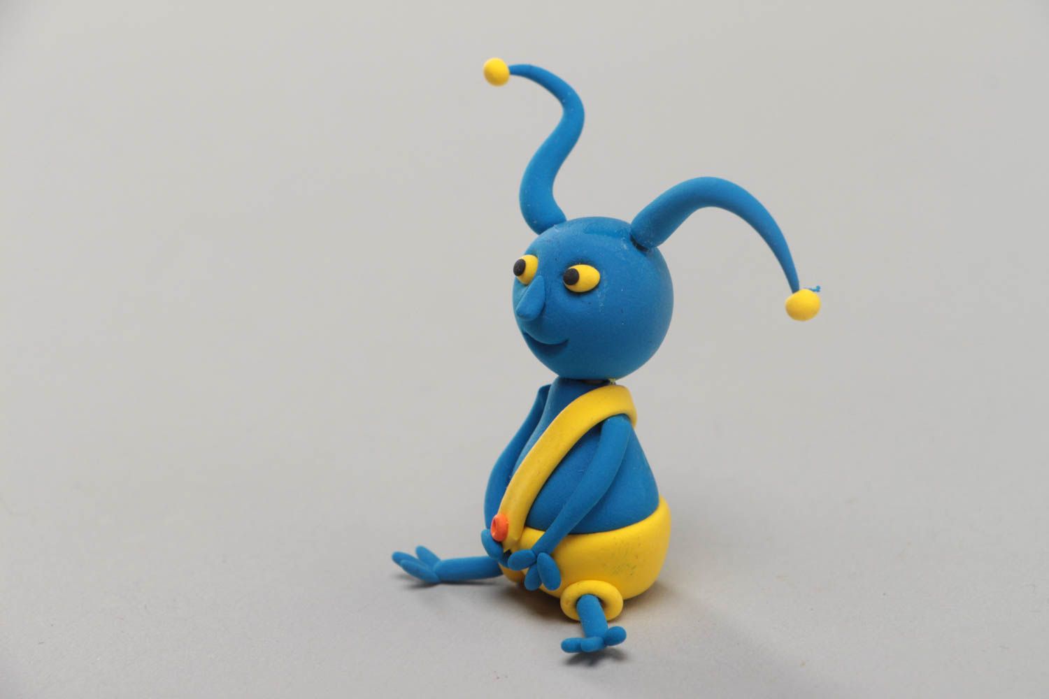 Small handmade bright polymer clay statuette of alien for home decor photo 2