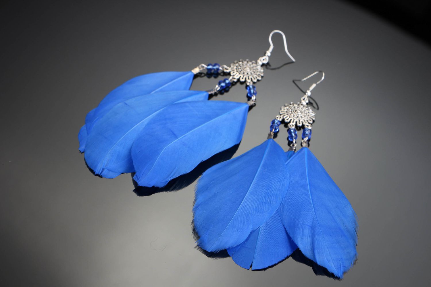 Handmade earrings with feathers photo 1