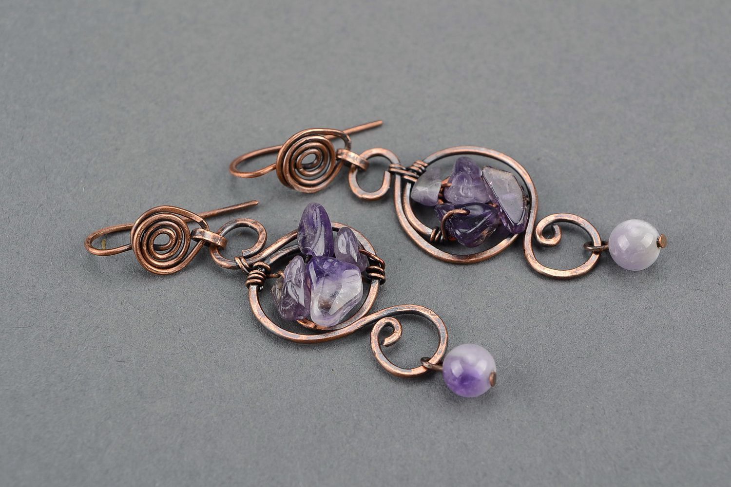 Earrings wire wrap with amethyst photo 4
