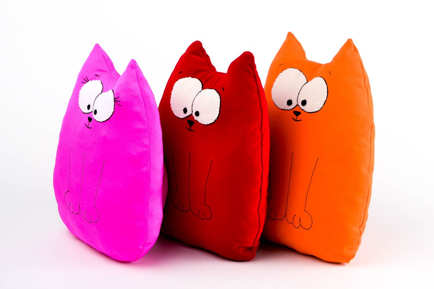Peluches chats Jouets faits main 3 pièces rouge orange rose Cadeau pour enfant photo 4