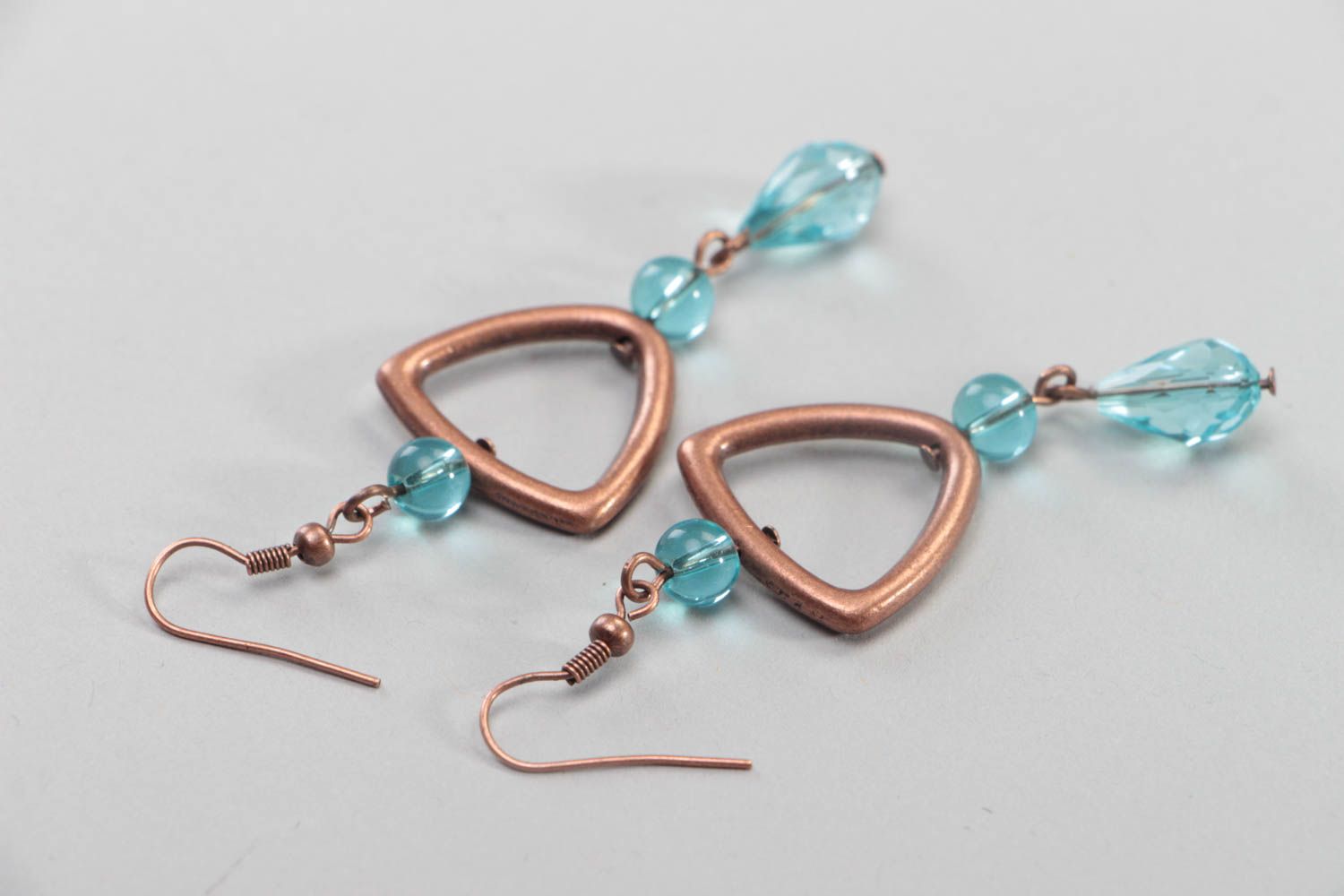 Handmade massive earrings accessories made of crystal beads copper jewelry photo 4