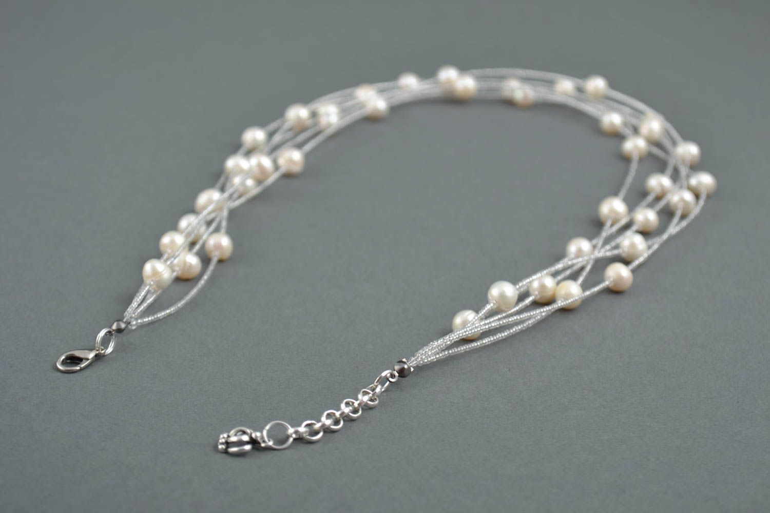 Handmade Perlen Collier Schmuck Halskette Accessoire für Frauen schön weiß foto 3