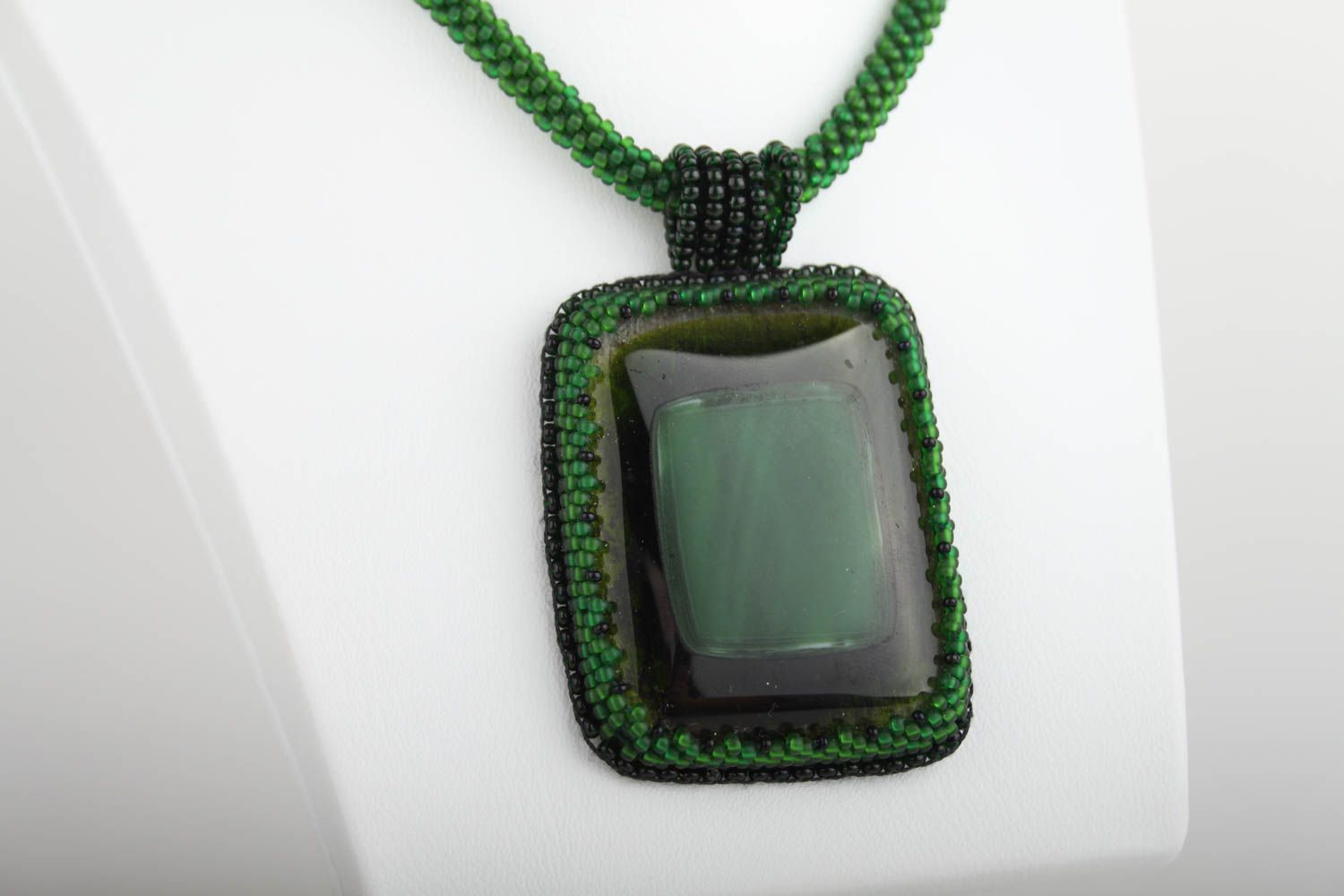 Handmade beaded pendant with glass stylish accessories trend bijouterie photo 3