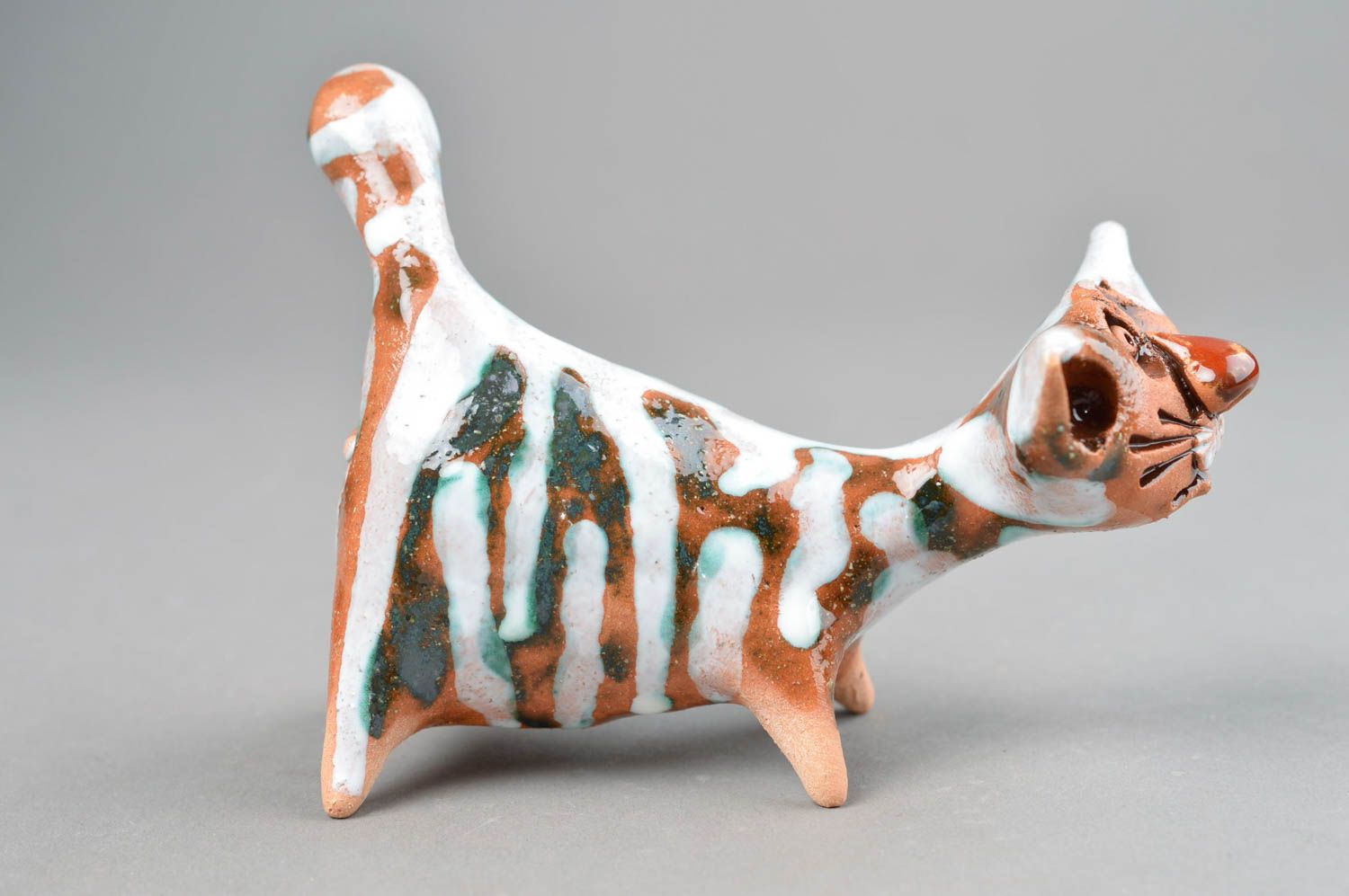 Figura artesanal de arcilla en forma de gato decoración de hogar regalo original foto 4
