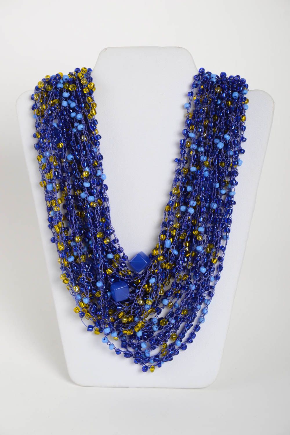 Handmade stylish beaded necklace unusual elegant necklace blue jewelry photo 2