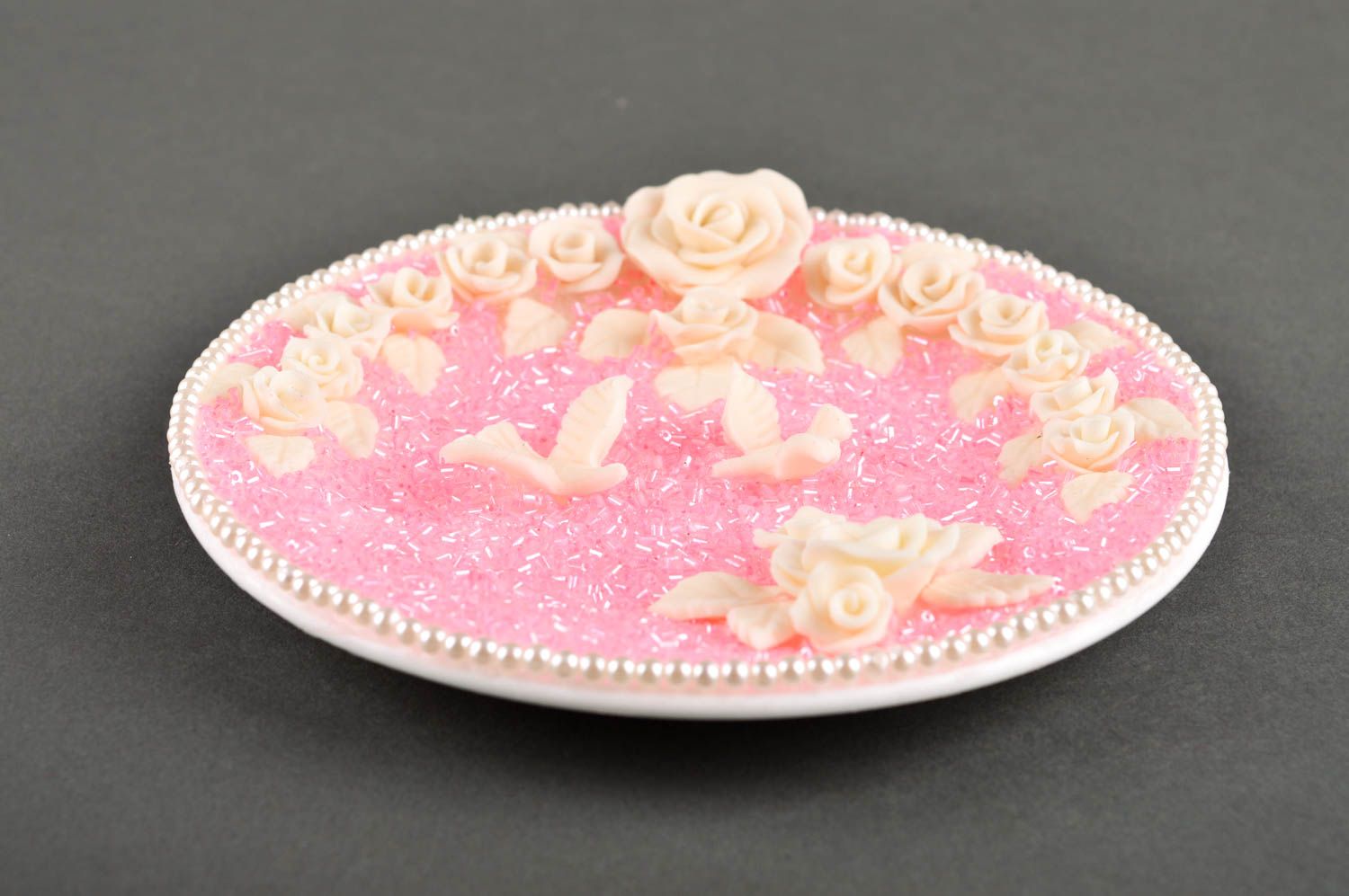 Assiette décorative Décoration fait main rose porcelaine froide Vaisselle déco photo 5
