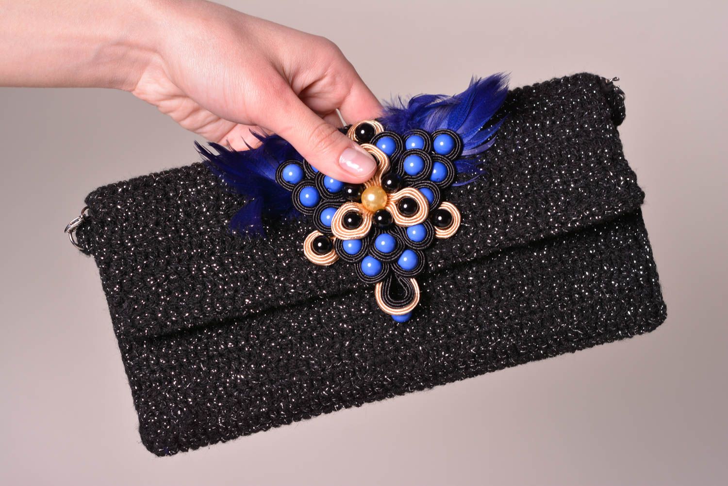Tasche Clutch handmade Accessoire für Frauen Geschenk für Frau gestrickt blau foto 2
