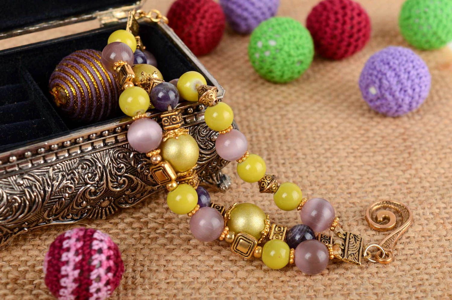 Bracelet en pierres naturelles et verre fait main multicolore bijou pour femme photo 1