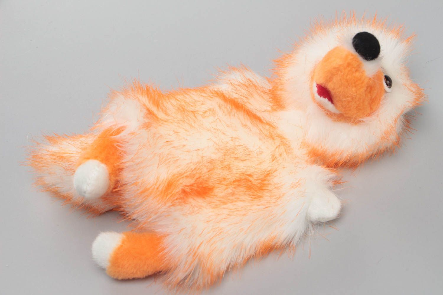 Fluffy handmade designer fur fabric puppet toy for home theater Red Fox photo 2