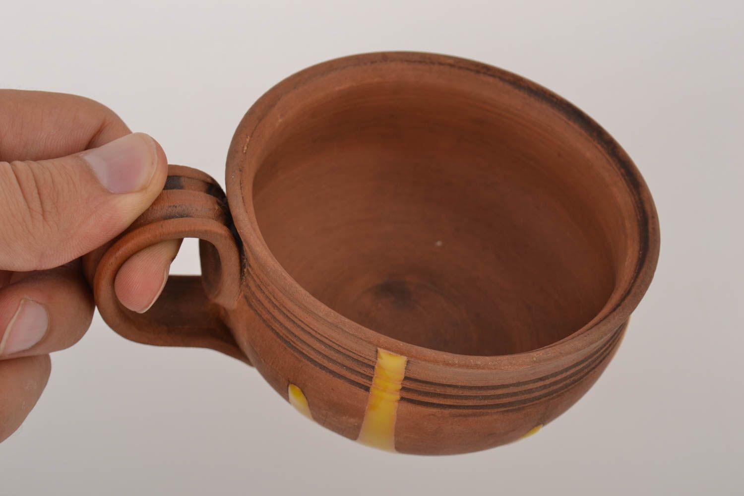 Handmade coffee mug in brown and yellow color 8 oz, 0,35 lb photo 2