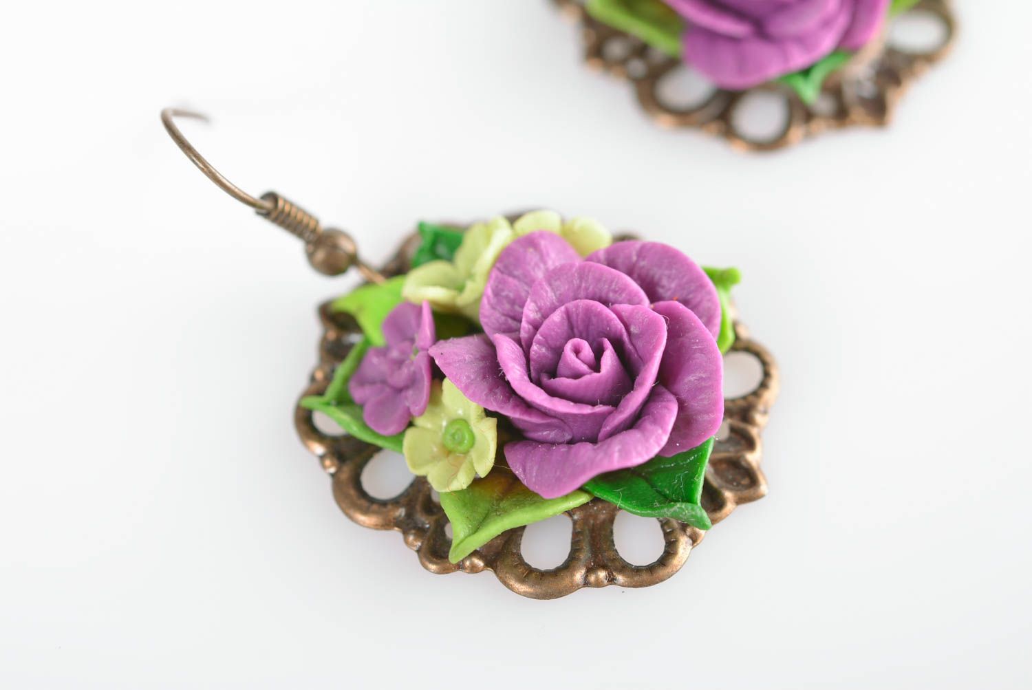 Модные серьги розы ручной работы элитная бижутерия цветы оригинальный подарок фото 3