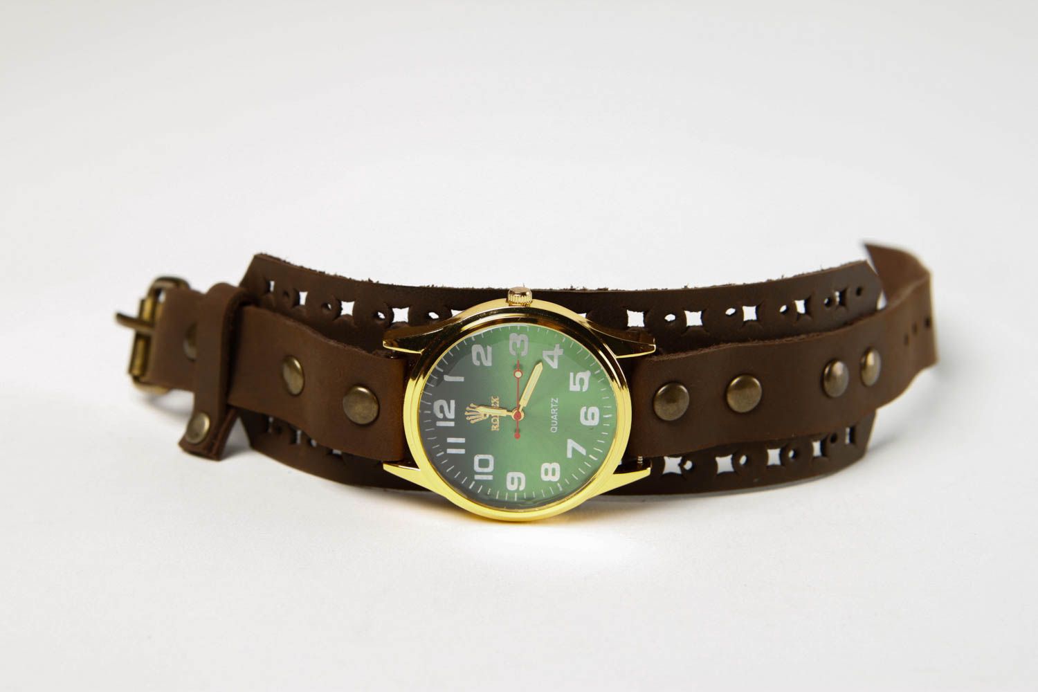 Bracelet cuir fait main Bracelet de montre design mode brun Accessoire en cuir photo 3