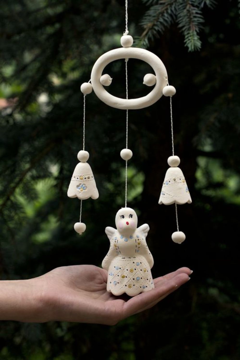 Suspension décorative clochettes céramiques avec ange photo 3