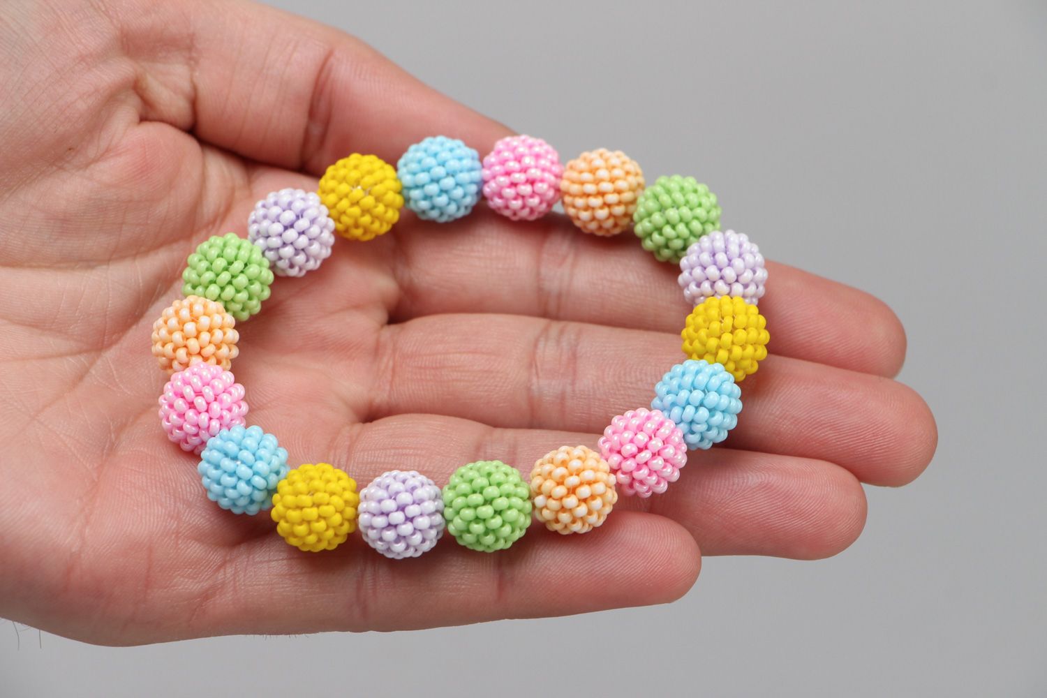 Colorful handmade stretch wrist bracelet woven of Czech beads for girls  photo 3