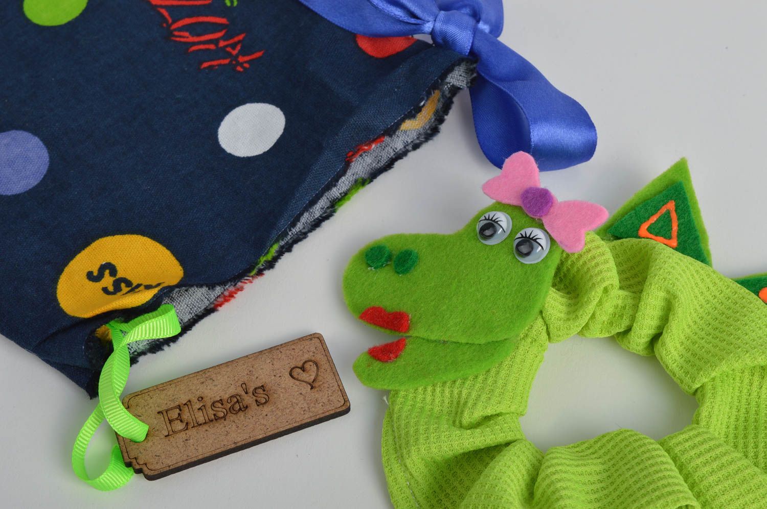 Игрушка на объектив в виде крокодила из хлопка ручной работы с чехлом Девочка фото 3