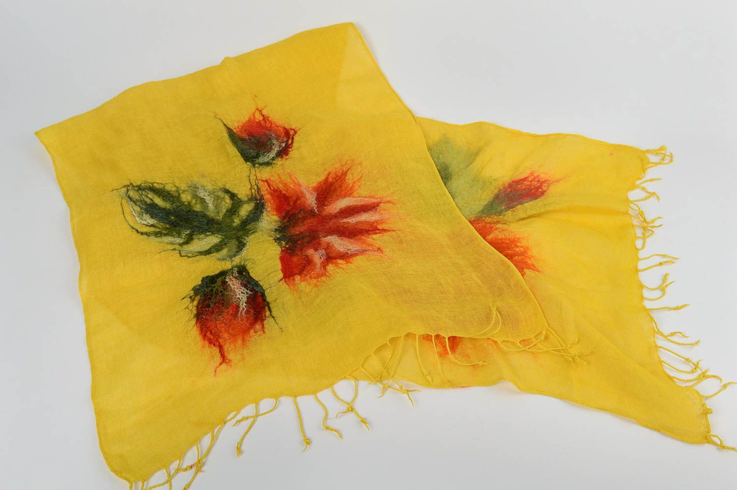 Handmade Damen Schal oranger Schal Seide Wolle Leinen Accessoire für Frauen foto 4