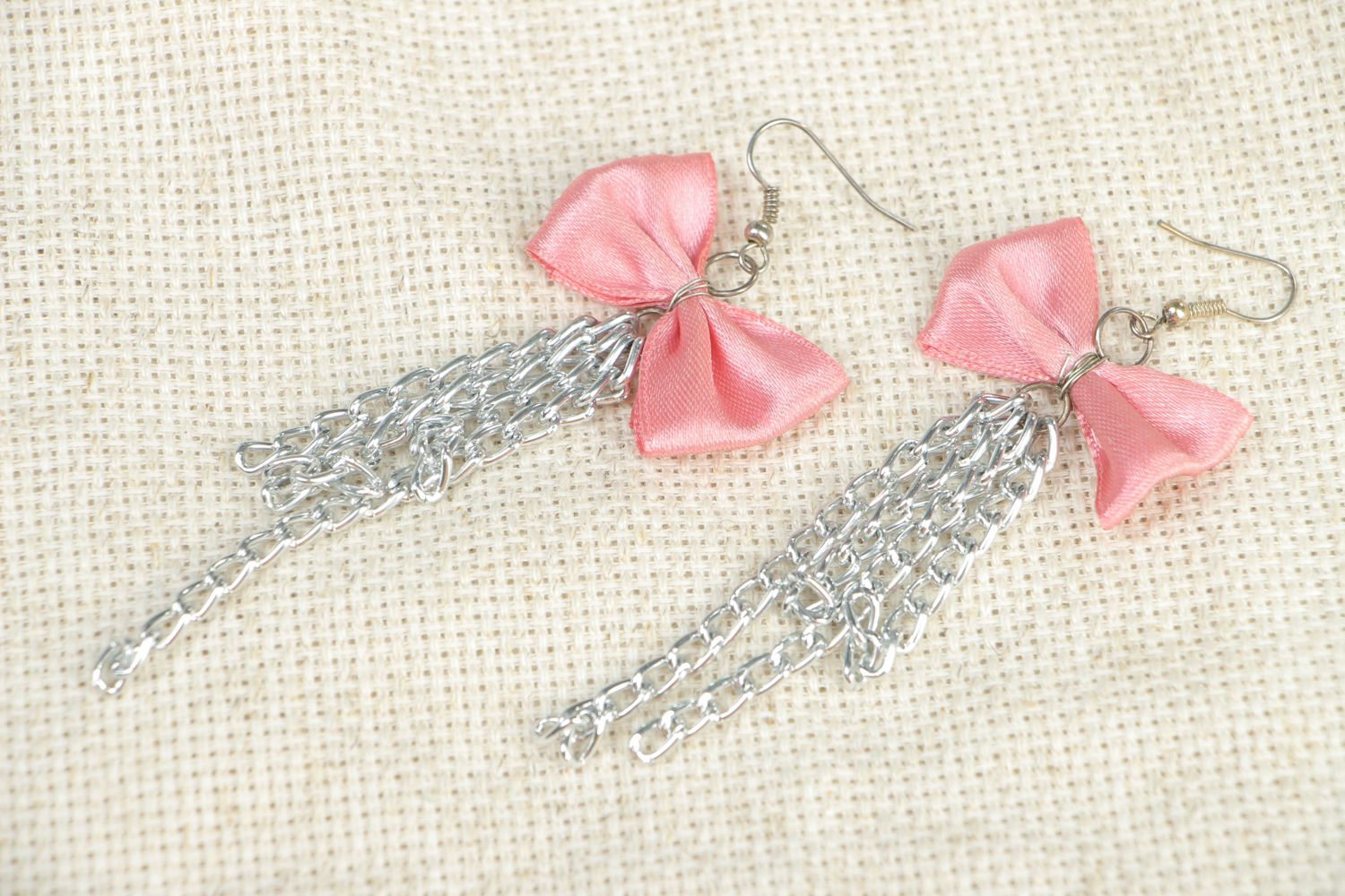Handmade metal earrings with satin bows photo 4