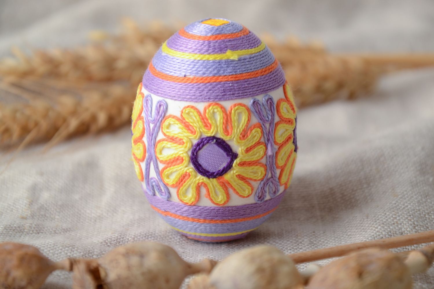 Пасхальное яйцо оплетенное нитками пасхальный декор фото 1