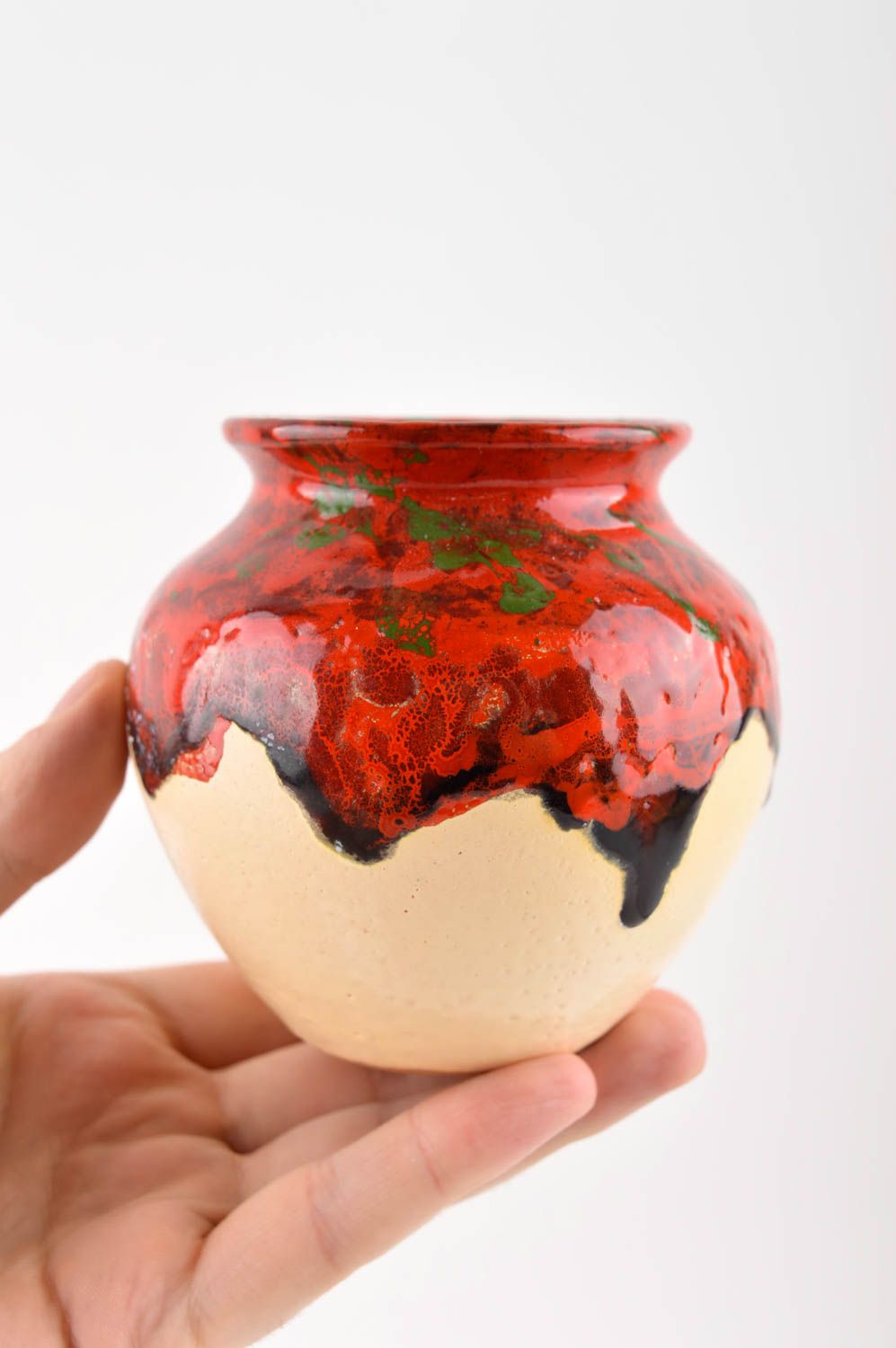 Vase argile Déco maison fait main avec peinture rouge Cadeau original design photo 5