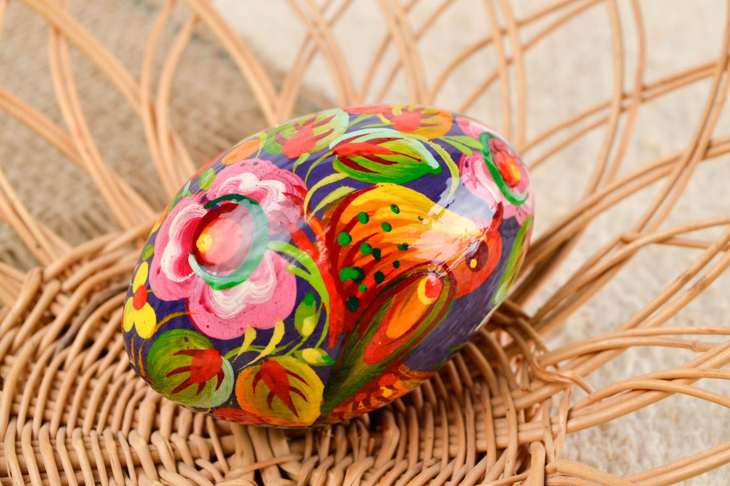 Oeuf Pâques fait main bois Oeuf décoratif peinture ethnique Déco Pâques photo 1