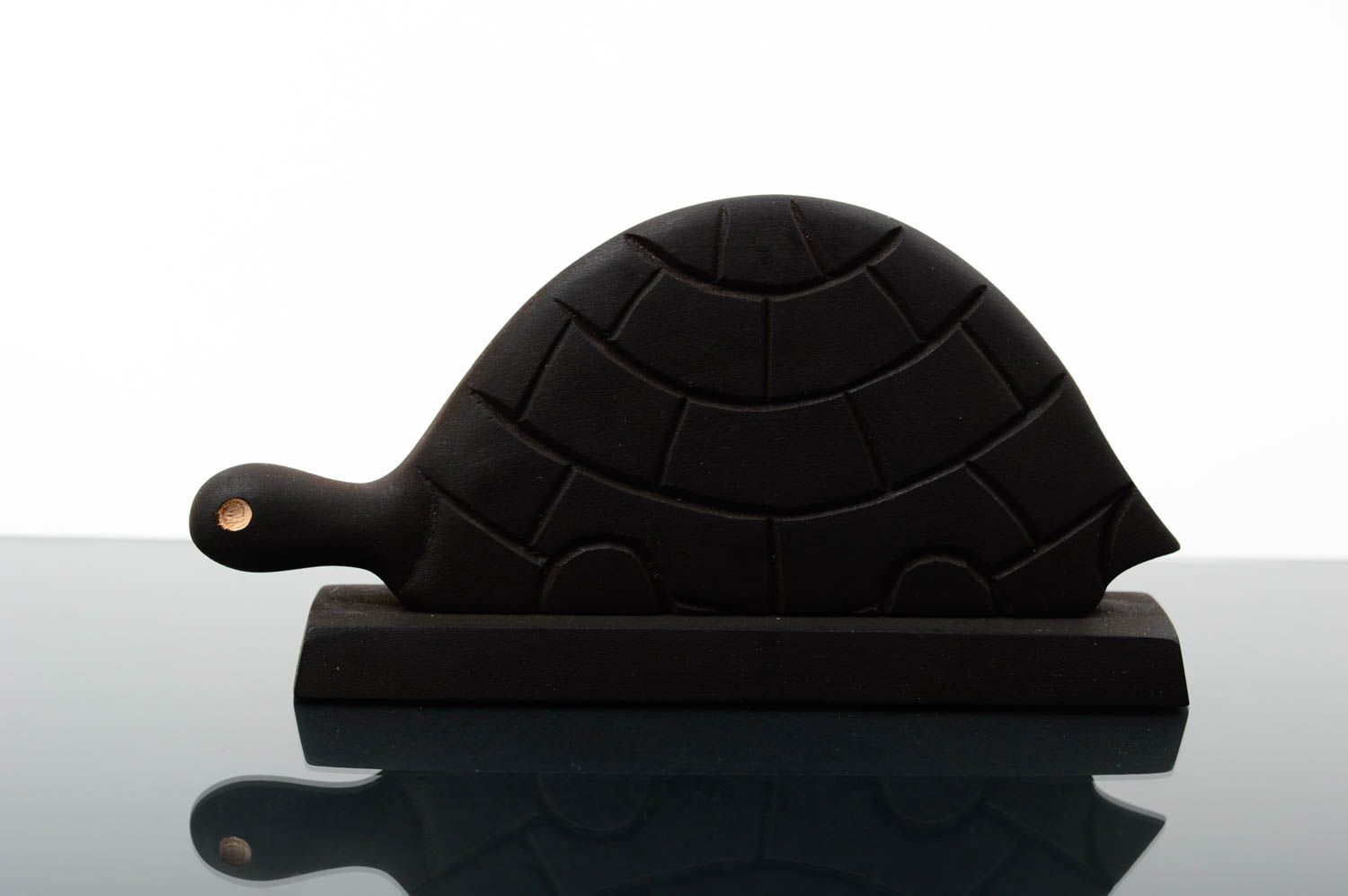 Handmade wooden statuette stylish turtle figurine black eco friendly home decor photo 1