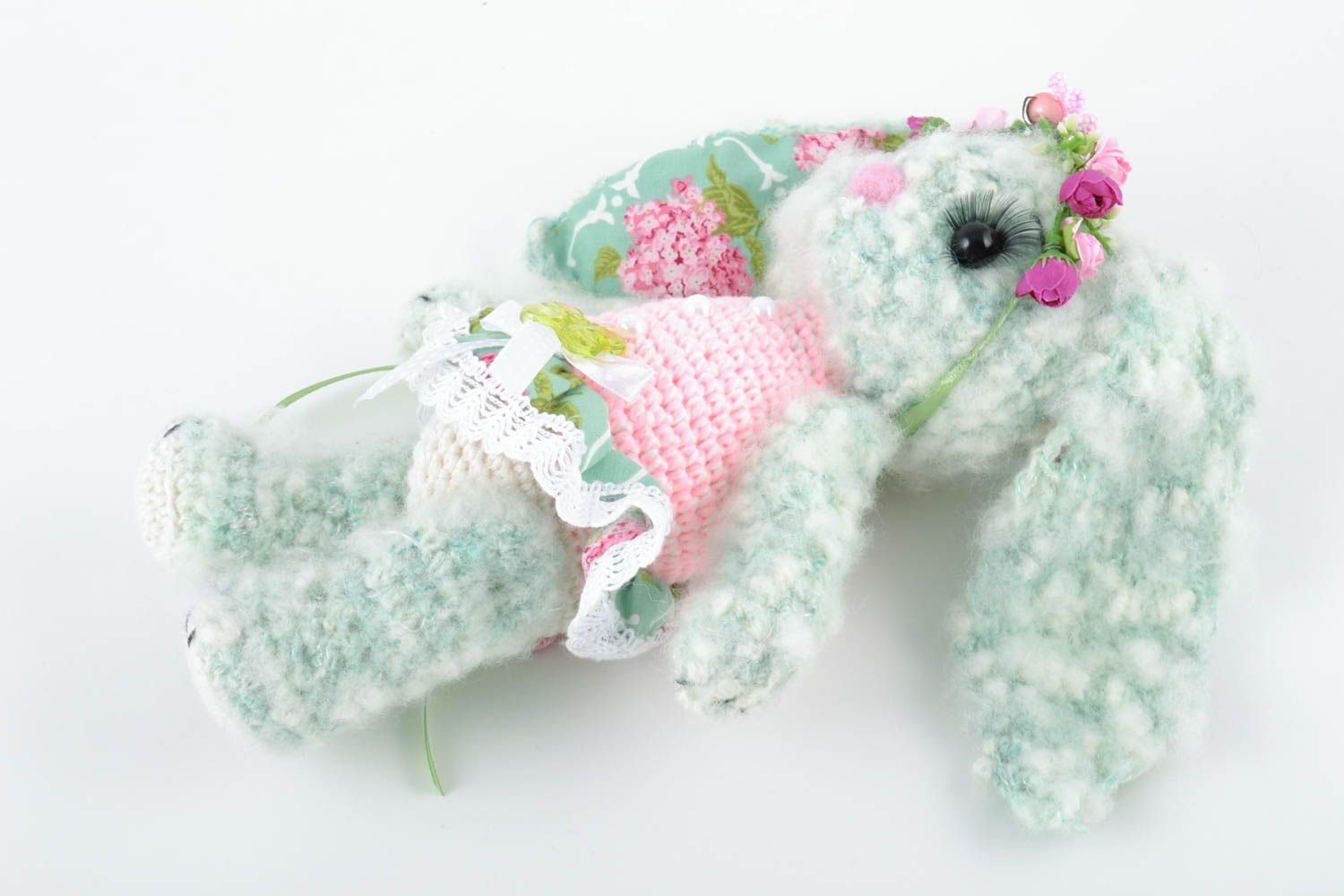 Small nice homemade soft crochet toy hare girl for children photo 4