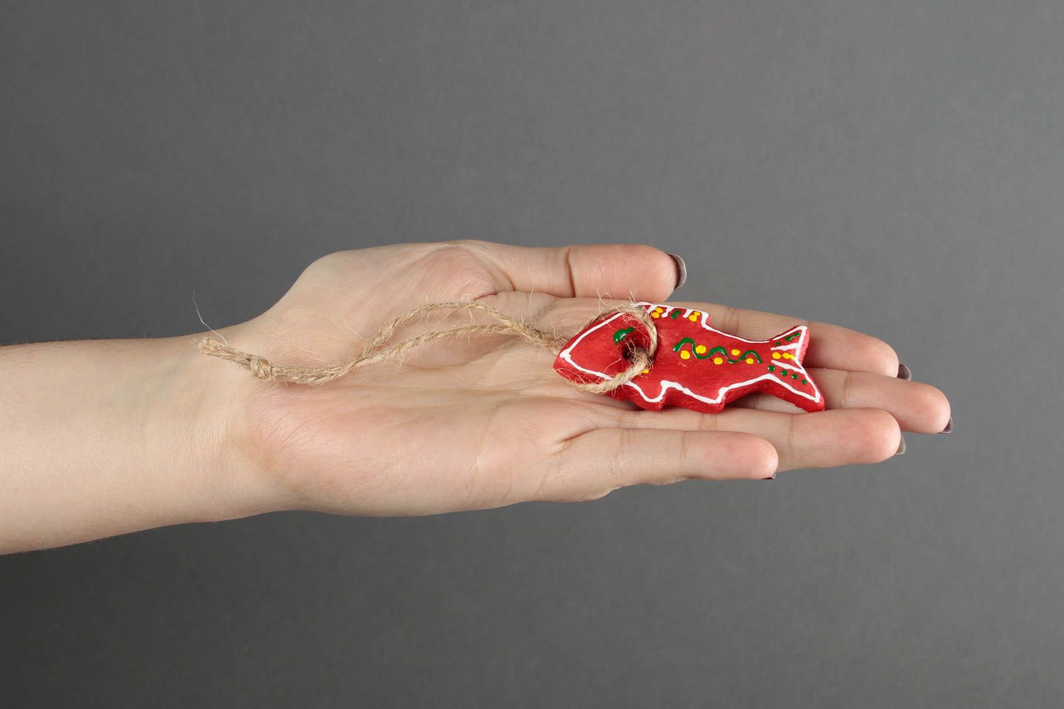 Deko für Weihnachten handmade Salzteig Figur Wohn Accessoire roter Fisch foto 2