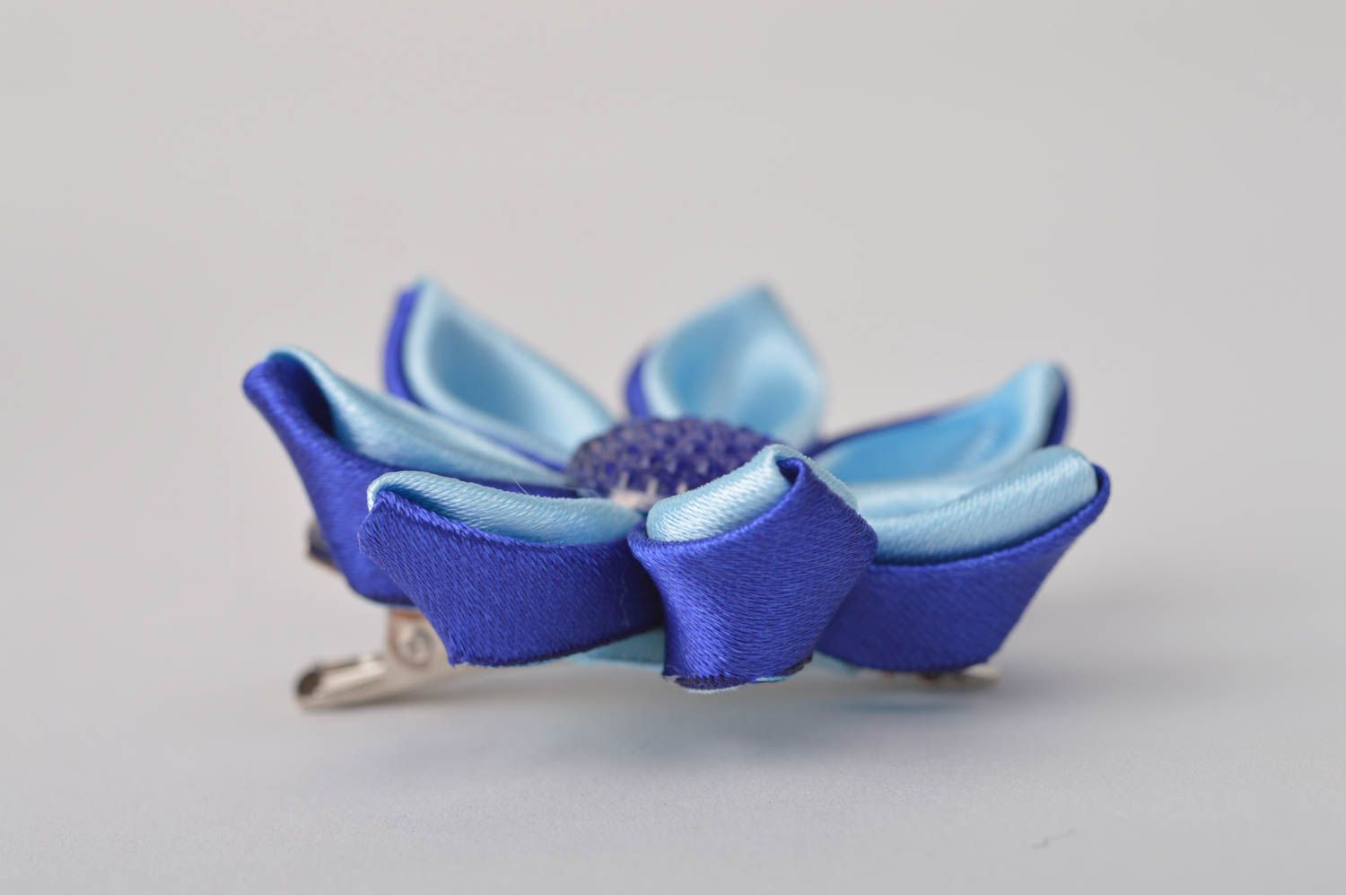 Unusual handmade textile barrette flower hair clip kanzashi flowers gift ideas photo 3