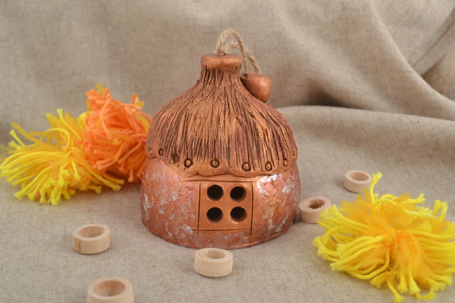 Unusual handmade ceramic figurine clay bell pottery art interior decorating photo 1