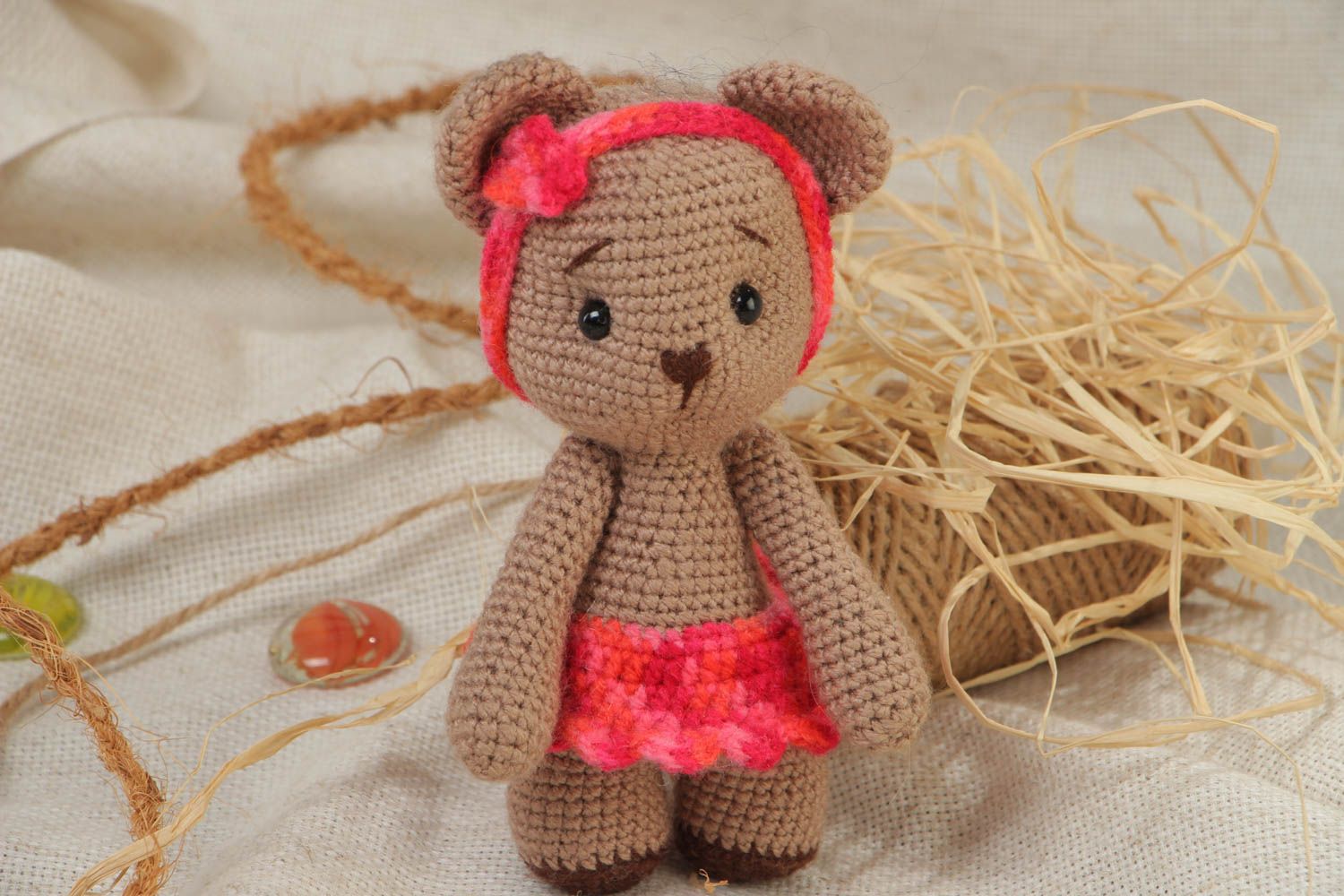 Handmade decorative soft crocheted toy cute bear girl present for children photo 1