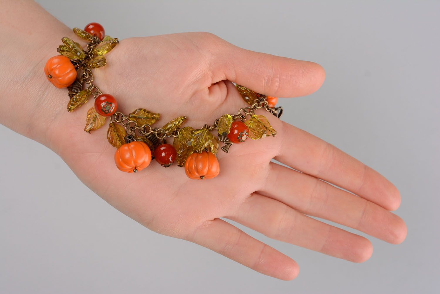 Polymer clay wrist bracelet Pumpkins photo 3