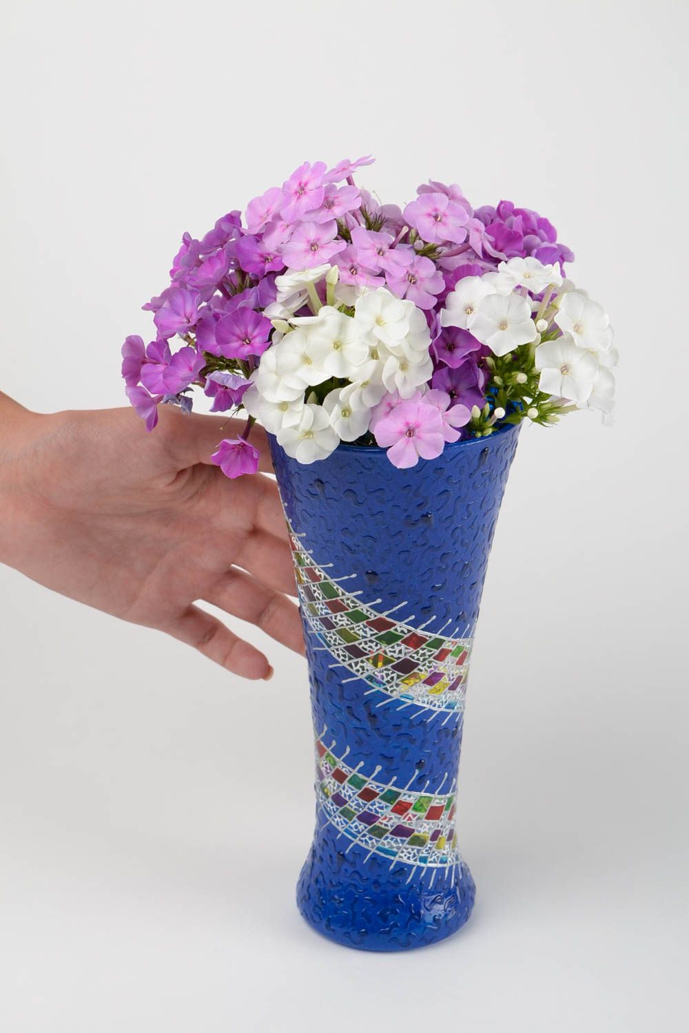 Vase verre fait main Déco maison Cadeau original 50 cl bleu pour fleurs photo 2