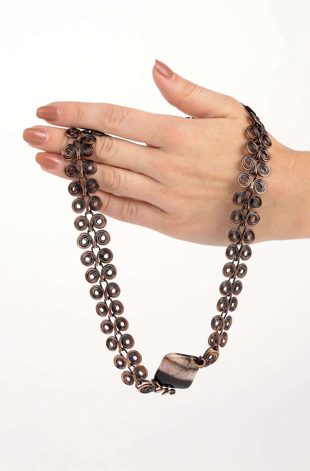 Collar hecho a mano de cobre bisutería de moda accesorio para mujer con ágata  foto 4