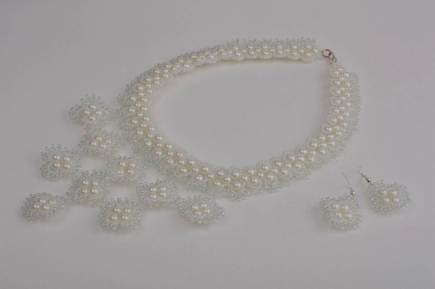 Stylish handmade beaded necklace beaded earrings artisan jewelry set gift ideas photo 3