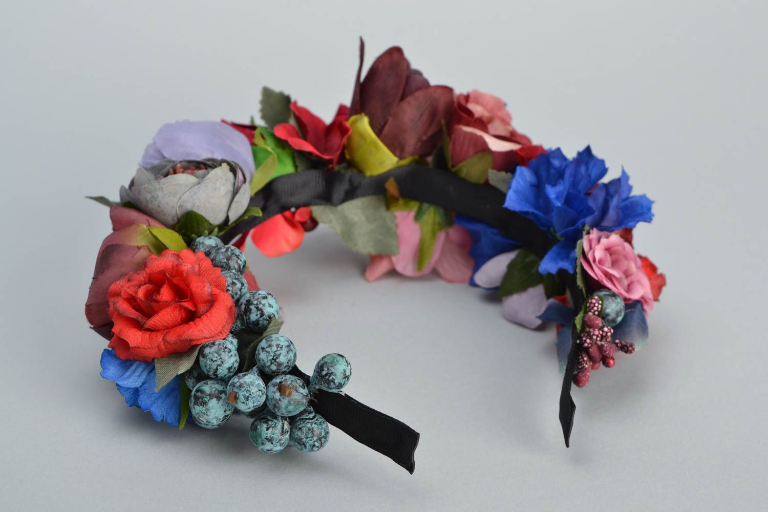 Unusual headband with artificial flowers Red Rose photo 5